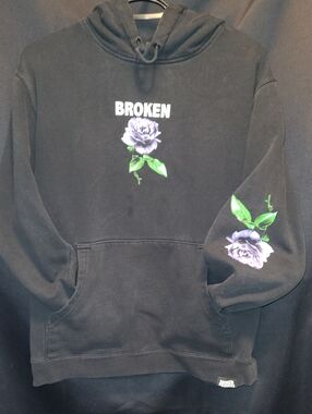 Broken Graphic Black Hoodie with Purple Rose  MEDIUM